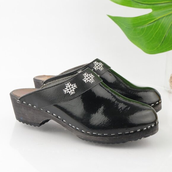 Hanna Andreson Womens Swedish Clog Size 39 8 Black Patent Wooden Platfrom Shoes - Picture 1 of 15